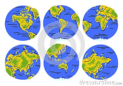 Cartoon Color Planet Earth Set. Vector Vector Illustration