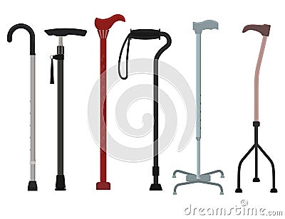 Cartoon Color Walking Sticks Icon Set. Vector Vector Illustration