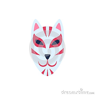 Cartoon Color Whole Japanese Kitsune Mask. Vector Cartoon Illustration