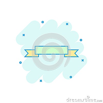 Cartoon colored badge ribbon icon in comic style. Award medal il Vector Illustration