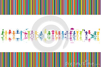 Cartoon colored children silhouettes on striped background Vector Illustration