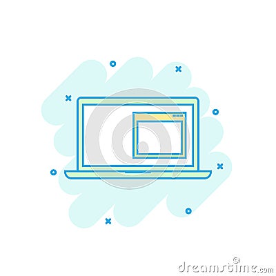 Cartoon colored laptop icon in comic style. Computer notebook si Vector Illustration