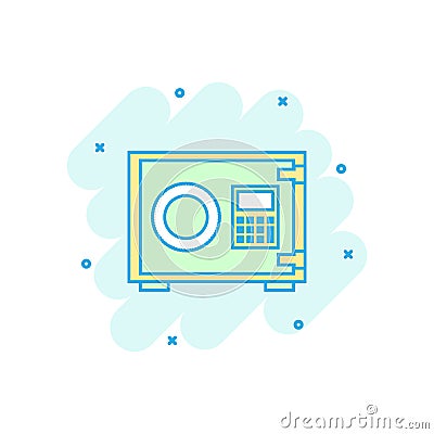 Cartoon colored money safe icon in comic style. Deposit money il Vector Illustration