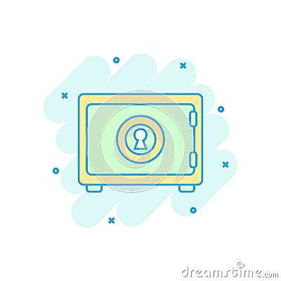 Cartoon colored money safe icon in comic style. Deposit money il Vector Illustration