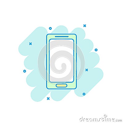 Cartoon colored smartphone icon in comic style. Mobile phone ill Vector Illustration