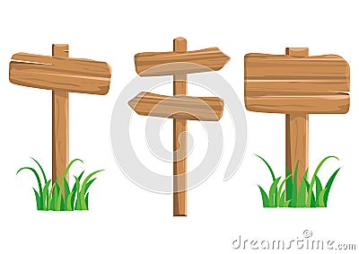 Cartoon colored wooden signposts. Vector Cartoon Illustration