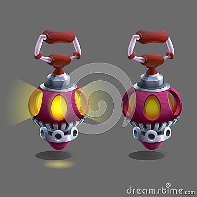 Cartoon colorful ancient lamp for fantasy games. Vector Illustration