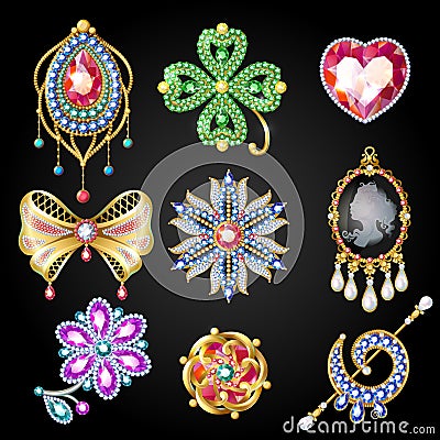 Cartoon Colorful Beautiful Jewelry Collection Vector Illustration