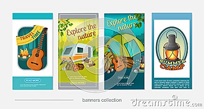 Cartoon Colorful Camping Vertical Banners Vector Illustration