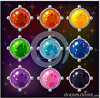 Cartoon colorful circle gemstones. Vector Illustration