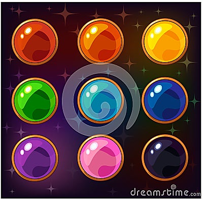 Cartoon colorful circle gemstones. Vector Illustration