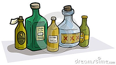 Cartoon colorful different glass bottles Vector Illustration