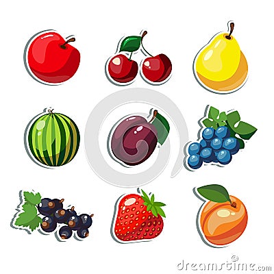 Cartoon colorful fruits icons Vector Illustration
