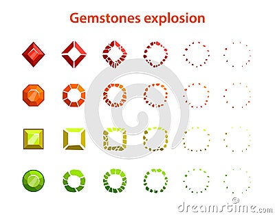 Cartoon colorful gemstones explosion frames Vector Illustration