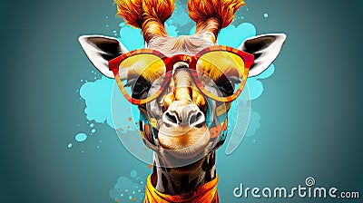 Cartoon Colorful Giraffe with Sunglasses Playful and Fun Stock Photo