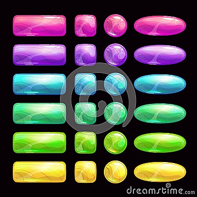 Cartoon colorful glossy buttons set. Vector Illustration