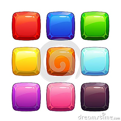 Cartoon colorful glossy stone square buttons Vector Illustration