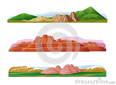 Cartoon Colorful Mountain Landscapes Set Vector Illustration