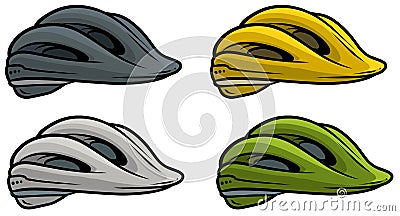 Cartoon plastic bicycle helmet vector icon set Vector Illustration