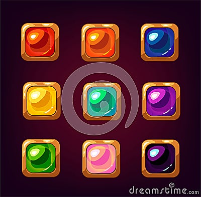 Cartoon colorful square gemstones Vector Illustration