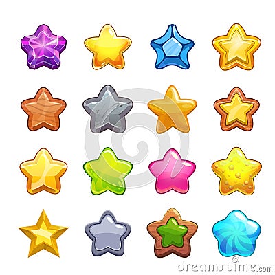 Cartoon colorful star icons set. Vector Illustration