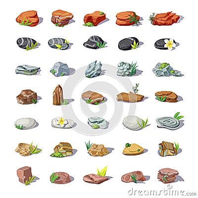 Cartoon Colorful Stones Set Vector Illustration