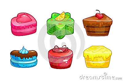 Cartoon colorful sweet cakes set. Vector Illustration