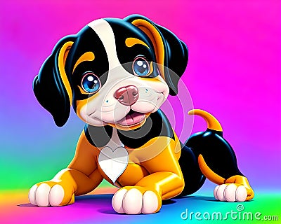 Cartoon comic book smile black brown pup child companion toy Cartoon Illustration