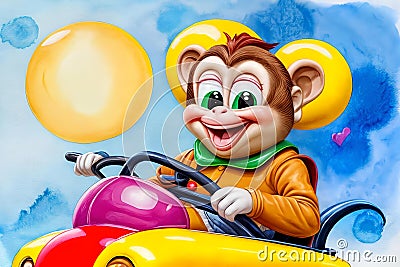 Cartoon comic children creature smile toy bumper car game Cartoon Illustration