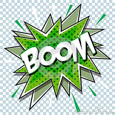 Cartoon comic graphic design for explosion blast dialog box background with sound BOOM. Vector Illustration