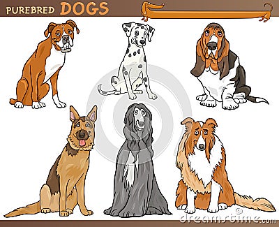 Purebred dogs cartoon illustration set Vector Illustration