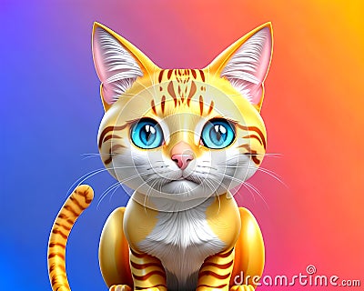 Cartoon comic smile feline kitty crouching orange stripe color Cartoon Illustration