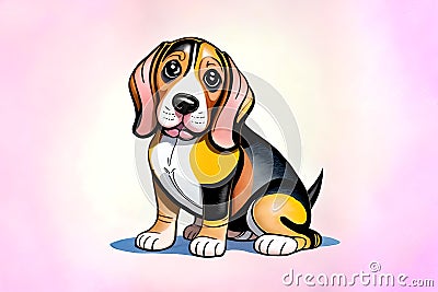 Cartoon comic smile full body color line drawing puppy dog hound Cartoon Illustration