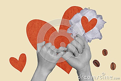 Cartoon comics collage picture of arms fingers crossed reconciling valentine day isolated beige color background Stock Photo