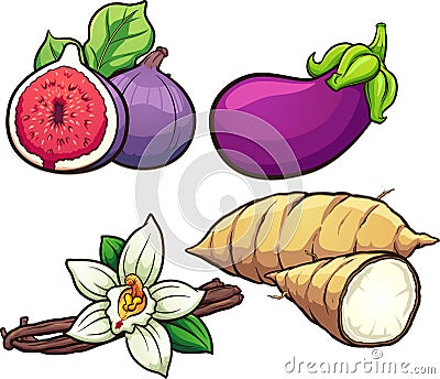 Cartoon common delicious food ingredients Vector Illustration