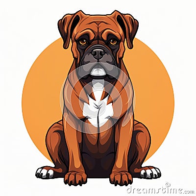 Cartoon Composition Brooding Boxer Dog On Orange Circle Cartoon Illustration