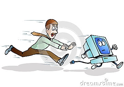 Cartoon computer being chased Stock Photo