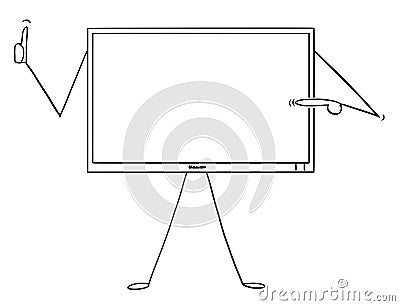 Cartoon of Computer or TV or Television Monitor Character Pointing at Yourself and Showing Thumb Up Vector Illustration