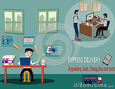 Cartoon concept,Easy to reserved delivery queue by application - vector Vector Illustration