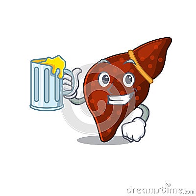 A cartoon concept of human cirrhosis liver rise up a glass of beer Vector Illustration