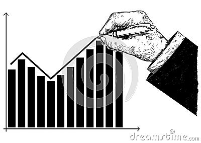 Cartoon of Hand Drawing Histogram Financial Chart or Graph Vector Illustration