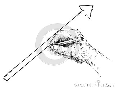 Cartoon of Hand Drawing Up Directing Arrow Vector Illustration