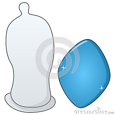 Cartoon Condom & Blue Pill Vector Illustration