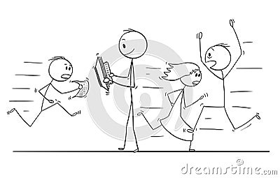 Cartoon of Confident Man Walking Slowly and Reading With People Hurrying in Stress Around Vector Illustration