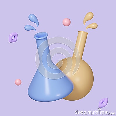Cartoon conical beaker chemistry isolated on background. icon symbol clipping path. 3d render illustration Cartoon Illustration