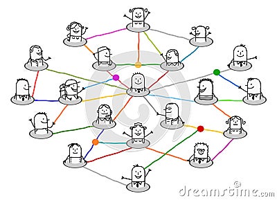 Cartoon connected people on big social network Vector Illustration