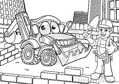 Construction Building Site Scene Coloring Vector Illustration