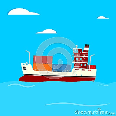 Cartoon container ship. Vector Illustration