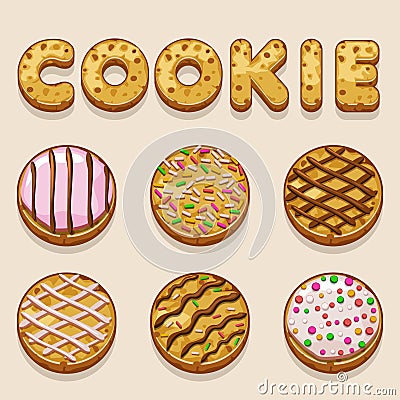 Cartoon cookie, biskvit vector food letters Vector Illustration