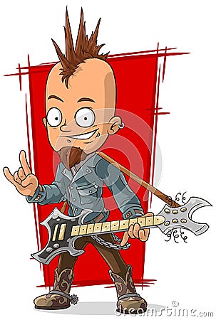 Cartoon cool punk rock musician with guitar Vector Illustration